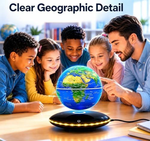 Magnetic Levitation Floating Globe with 7 Colors LED Lights, Rotating Geographic Globe World Map for Home Office Desk Decor, Cool Tech Gadgets for Men Husband Unisex - Image 4