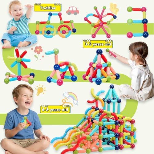 COUOMOXA Magnetic Building Blocks for Toddlers: STEM Educational Toys for 3 4 5+ Years Old Kids - Magnetic Stick Montessori Game for Family for Boys Girls 3-5 - Image 2