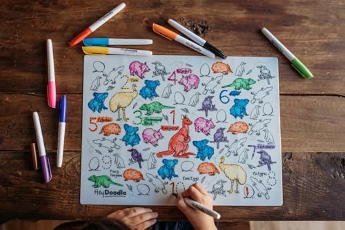 HeyDoodle Aussie Animals Classic Doodle Mat – Reusable Silicone Coloring Mat for Toddlers and Kids – Educational Wildlife Activity Pad with 9 Markers – Mess-Free Travel Toy – Ages 3-7 - Image 4
