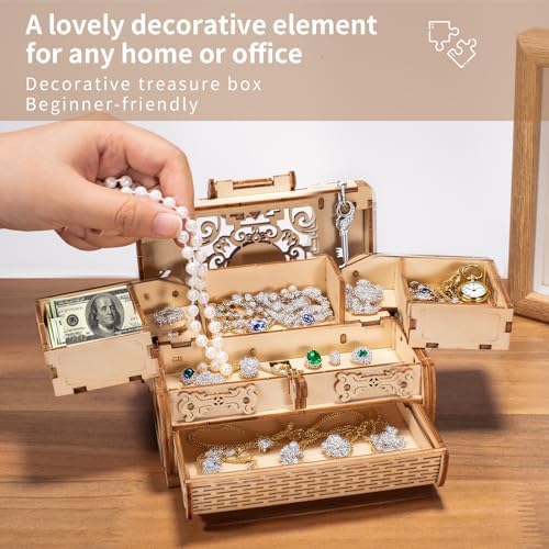 3D Wooden Puzzles for Adults, Treasure Box, DIY Mechanical Model Kits for Adults and Kids to Build, Creative Gift for Women or Men Birthday, Christmas (Treasure Box) - Image 6