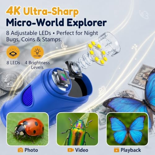 Kids Microscope, 4K 1000X Zoom, 2.4" Screen, STEM Toy for 4-8, Blue - Image 4