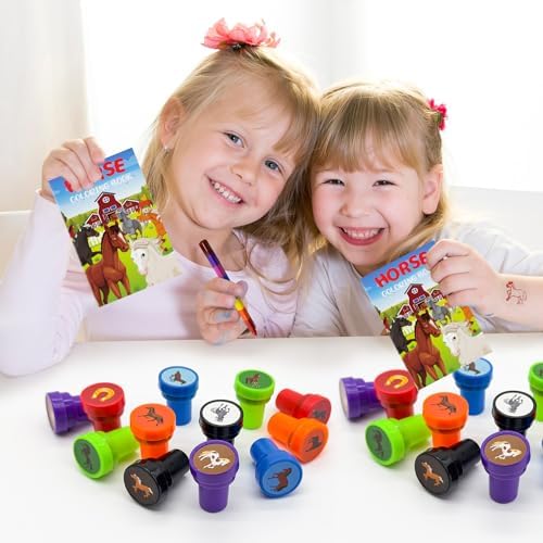 Cinrobiye 24 Pcs Horse Party Favors Stampers for Boys Girls，Pre-Inked Western Pony Stamp Set for Birthday Party Supplies Cowboy Themed Goody Bag Fillers Classroom Rewards Pinata Prizes DIY Crafts - Image 5