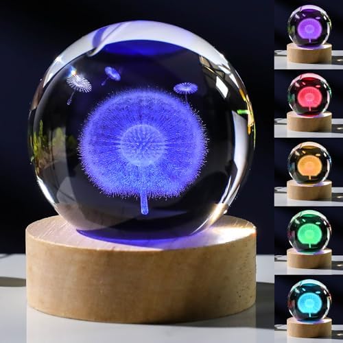 3D Dandelion Gifts for Women Crystals Ball - Flower Figurines Decor Glass Figurine Dandelion Stuff for Room Birthday for Best Friend Lovers Keepsake Paperweight by Unknown
