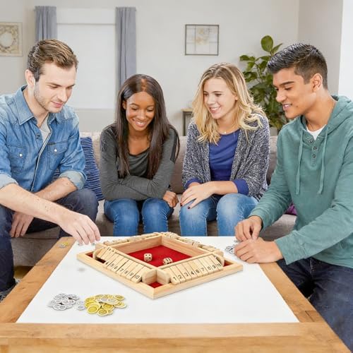 Shut The Box Game 2-4 Players Classic Dice Board Game 10 Numbers Table Math Games Traditional Wooden Family Game for Night Pub Bar Classroom Travel Improves Mathematical Skills (Red) - Image 3