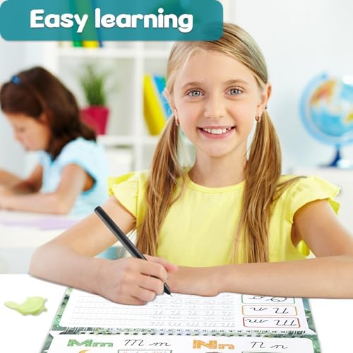 chiazllta Grooved Cursive Handwriting Workbook with Disappearing Ink Pens Magic Reusable Grooved Cursive Writing Practice for Beginners Kids Kickoff Student Workbook Homeschooling Supplies (Letters) - Image 5