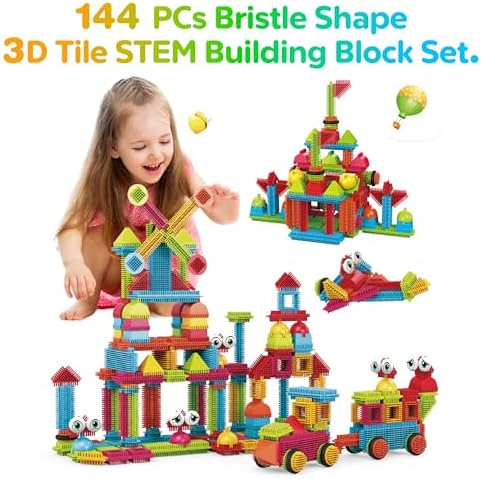Contixo 244 pcs Bristle Shape 3D STEM Building Toys, Construction Learning Stacking Educational Block, Creativity Beyond Imagination, Inspirational, Safe & Durable, Recreational Toy for Kids Ages 3-8 - Image 2