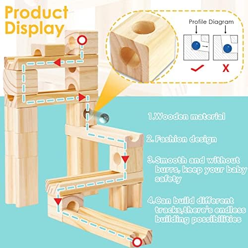 Wooden Marble Run for Kids, 80 Pieces Maze Construction Building Play Set - Image 2