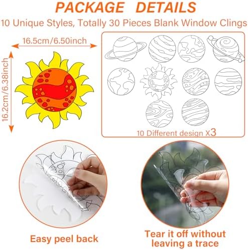 Qyeahkj 30 Set Solar System Arts Crafts for Outer Space Suncatchers Craft Kit DIY Coloring Window Cling Sticker with Markers Planet Party Christmas Gifts for Ornament Decorations - Image 2
