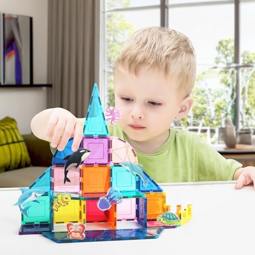 PicassoTiles Magnet Tile Building Blocks 8 Marine Animal Action Figures Compatible Magnetic Accessory Playset Tiles Kids Toys STEM Educational Learning Preschool Toddler Girls Boys Age 3+ PTA25 - Image 2