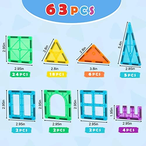 Gemmicc Magnetic Tiles Building Blocks, Magnet Toys for Kids, STEM Approved Educational Toys,3D Magnet Puzzles Stacking Blocks for Boys Girls,63 PCS Classic Set - Image 5