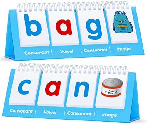 CVC Word Flip Chart - Double Sided 40 Short Vowel Word Flashcards, Freestanding, Educational Learning Tool for School Supplies by SpriteGru