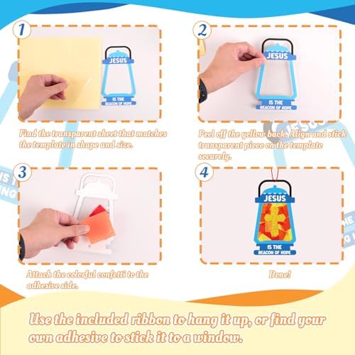 40PCS Sunday School VBS Crafts Bulk: Paper Oil-Lamp Nativity Suncatchers,Jesus Religious Christian Classroom Camping Activity DIY Kits Gifts Church Decorations,Window Stained Glass Effect Art Supplies - Image 5