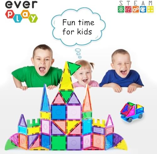 66 pc Magnetic Tiles with Multicolored Car Set, Building Blocks Toys, STEM Educational Learning Magnet Toy Preschool Montessori Boys & Girls Smart Kit Games Gifts for Age 3+ Kids Toddlers - Image 4
