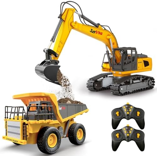 Joylike RC Excavator and Dump Truck Toy Set，2.4Ghz Metal Remote Control Construction Vehicle with Light&Sound, Best Christmas Toy for Boys 8+Year Old Kid by JoyLike