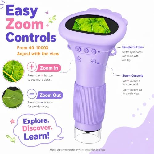 1000X Microscope for Kids, 2'' Screen Kids Wonder Quest Microscope Camera, Digital Handheld Microscope, Educational Kids Magnifying Glass, Christmas Birthday Gifts for Age 3 4 5 6 7 8 9 10- Purple - Image 6