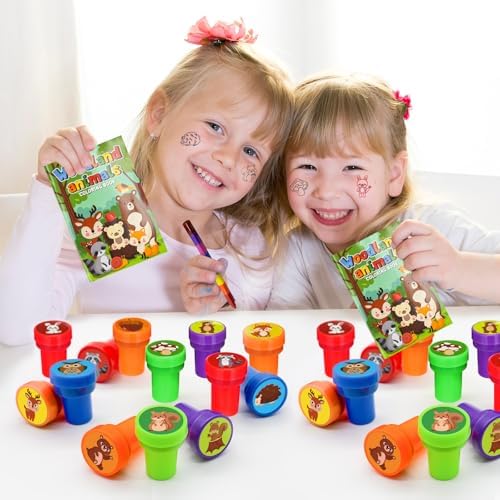 Cinrobiye 24 Pcs Woodland Animals Stampers Party Favor Set, Cute Forest Animal Stamps for Kids Birthday Party, Classroom Rewards, Nature Learning Toys, Goody Bag Fillers - Image 6