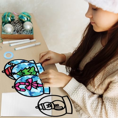 Qyeahkj 36 Set Winter Christmas Suncatchers Craft Kit for DIY Santa Snowman Reindeer Globe Tissue Paper Craft Kit Hanging Decor for Xmas Home Activity Art Project Birthday Party Favor Gift - Image 5