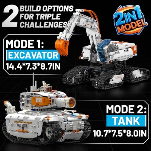 HPROMOT 2 in 1 STEM Building Kit, 1129PCS App & Remote Control Excavator Tank Coding Robot, Technic Programmable Construction Blocks, Educational Engineering Science Gift for Boys Girls Ages 8-16 - Image 6