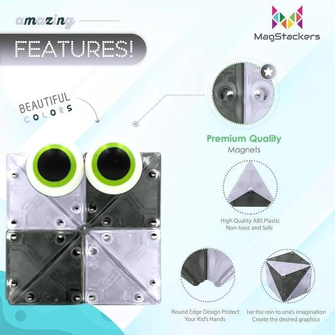 MagStackers Magnet Fidgets for Kids - 22 Pc Magnetic Tiles Toy Building Set with Tetrahedron and Tripyramidal Magnet Blocks for 5+ Years - Reduce Fidgeting and Create 1000+ Fun Creatures and Designs - Image 4