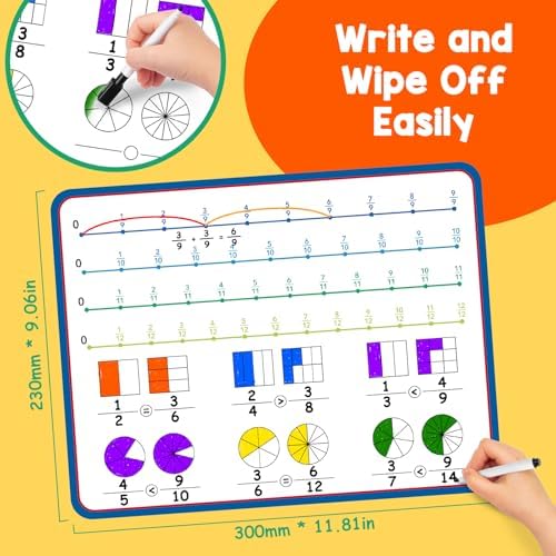 Aizweb 12 Pack Fraction Manipulatives Dry Erase Board,12"x9" Fraction Number Line Bars,Math Manipulatives Fraction Games Flash Cards for 4th-8th Grade Kids,Homeschool Classroom Teaching Supplies - Image 4