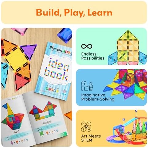 PicassoTiles Magnetic Tile Idea Book, 300 Builds Illustrated Guide, Ages 3+ - Image 4
