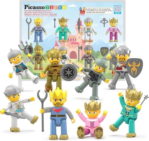 Picasso Toys Magnetic Action Figures Medieval King and Knights Character for Building Blocks Tiles Construction Toddler Toy Set Magnets Expansion Pack Educational STEM Pretend Playset PTA13 by PicassoTiles