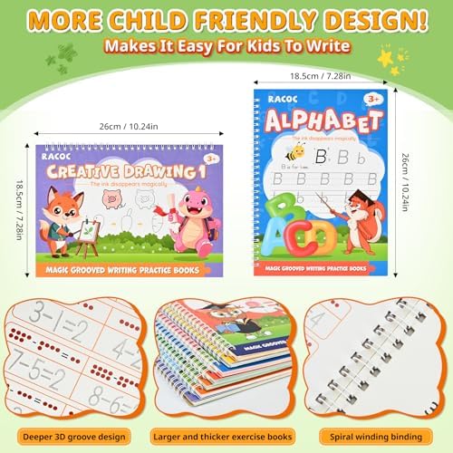 Magic Grooved Writing Practice for Kids Ages 3-8, 7 Reusable Large Books - Image 5