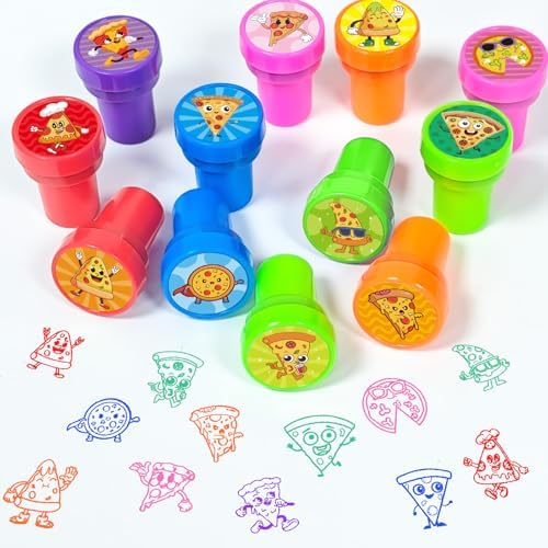 Cinrobiye 24 Pcs Pizza Stampers Party Favor Set, Cute Food Pizza Stamps for Kids Birthday Party, Classroom Rewards, Carnival Prizes, Goody Bag Fillers, Pizza Themed Party Supplies - Image 4