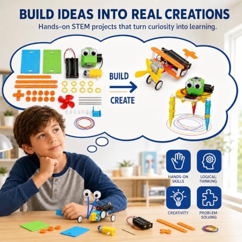 NewFamily 6-in-1 STEM Robot Kit for Kids Ages 8-12, DIY Robot Building Science Kit with Engineering Projects and Motorized Activities, Educational STEM Toys for Boys Girls, Birthday Gift - Image 7
