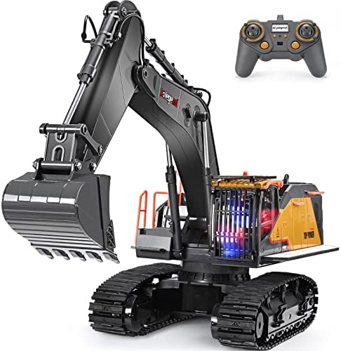 kolegend Remote Control Excavator Toy 1/14 Scale RC Excavator, 22 Channel Upgrade Full Functional Construction Vehicles Rechargeable RC Truck with Metal Shovel and Lights Sounds by kolegend