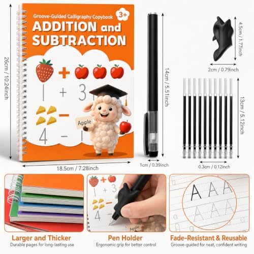 BA-RAKAHCO Magic Grooved Writing Practice for Kids Age 3-8, Grooved Handwriting Practice, Kids Writing Book, Reusable Tracing Set, 6 Books and 8 Stickers Coloring Books, Disappearing Ink Kids - Image 3
