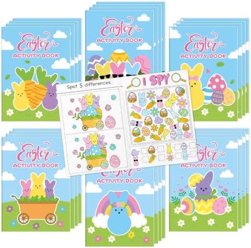 Bulk Easter Bunny Activity Books, 24Pc Mini Games Coloring Booklet for Kids by X1zuue