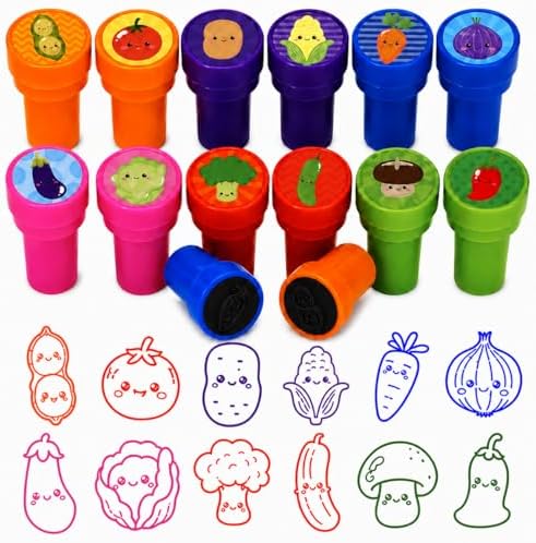 Cinrobiye 24 Pcs Vegetable Stampers Party Favor Set, Cute Veggie Stamps for Kids Birthday Party, Classroom Rewards, Educational Learning Toys, Goody Bag Fillers, Healthy Food Party Supplies by Cinrobiye
