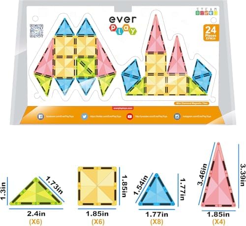 Magnetic Tile Travel Size Mini Diamond Tiles Set 24pcs STEM Toy Compact Blocks Compatible Construction Educational Building Kit for Brain Development Montessori Learning for Kids Age 3+ EPM24 - Image 3