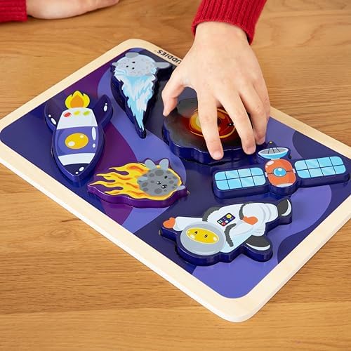 Celestial Buddies Chunky Wooden Toddler Puzzles, 12x8 Inch – Educational Space Puzzle for Early Science & Astronomy Exploration - STEM Learning (2-Pack) - Image 2