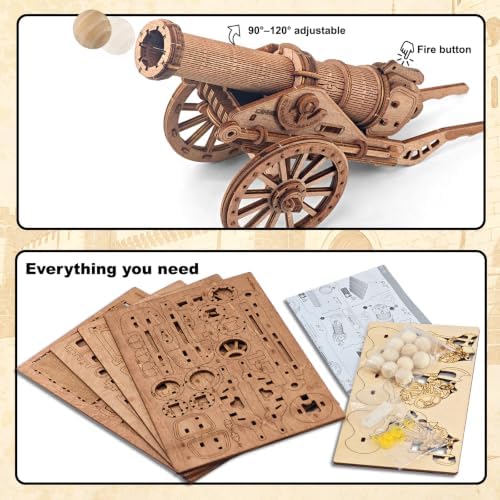 3D Wooden Puzzles Cannon Building Kit for Adults, DIY Launchable Model Set - Image 2