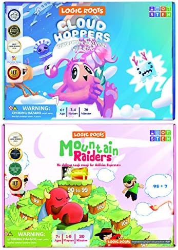 Addition and Subtraction Game - Fun Math Board Game for 6-8 Year Olds, Easy to Play Educational Game for Kids at Home, STEM Toy Gift for Girls & Boys (Cloud Hoppers + Moutain Raiders) by Mathgamesforkids
