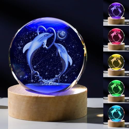 3D Dolphin Gifts for Women - Crystals Ball 60mm Dolphin Figurines Decor Glass Animals Figurine - Birthday Keepsake Paperweight by Unknown