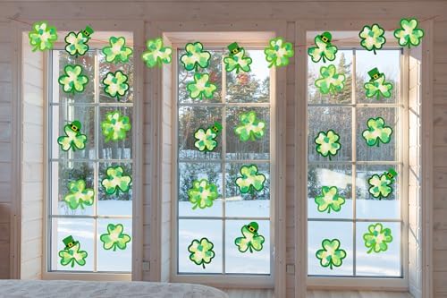 40PCS St. Patricks Day Crafts Bulk: Paper Shamrock Suncatchers, Saint Patrick's DIY Kits, Window Stained Glass Effect Art Supplies(Green) - Image 6