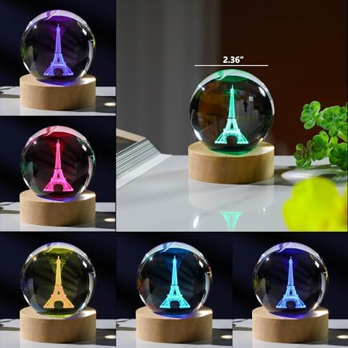 3D Paris Gifts for Women Crystals Ball - Eiffel Tower Figurines Decor Glass Figurine French Stuff for Room Birthday for Best Friend Lovers Keepsake Paperweight - Image 3