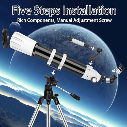 Hawkko 90mm Aperture 900mm Telescope for Adults High Powered - Professional Multi-Coated Refractor Telescope for Astronomy Beginners (36X-270X) with AZ Mount, Phone Adapter and Carry Bag - Image 4