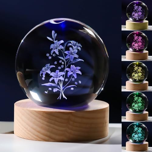 3D Lily Gifts for Women - Crystals Ball 60mm - I Love You Gifts - Figurine for Room, Birthday, Lovers, Girlfriend, Wife by Unknown
