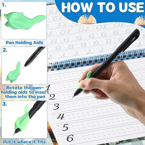 gisgfim Grooved Cursive Handwriting Workbook Magic Reusable Grooved Cursive Handwriting Practice Guided Tracing with Disappearing Ink Pens for Beginners Kids Learning Activities Supplies (Number) - Image 3