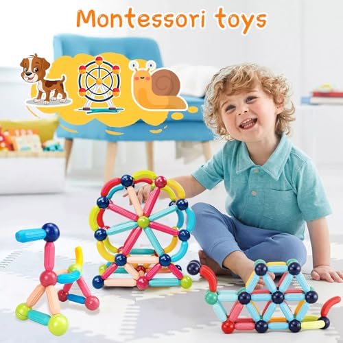 64PCS Magnetic Building Blocks, Montessori Magnet Toys for Kids Ages 3+, STEM Learning Toys for Boys and Girls, Creativity Kids Game - Image 3