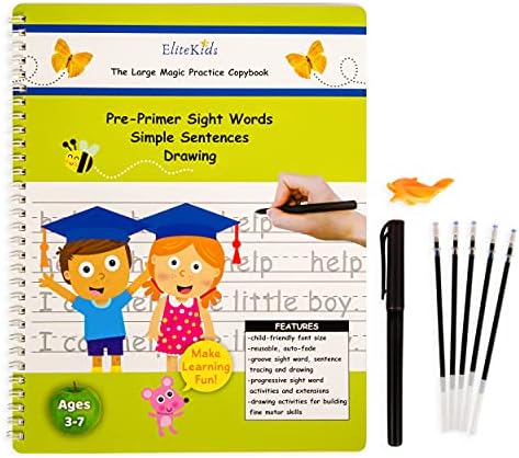 Teacher Designed Reusable Kindergarten Sight Words-EliteKids Large Magic Practice Copybook For Kids- Handwriting practice Letter Tracing Books for Kids Ages 3-5, Handwriting workbook for kids by EliteKids
