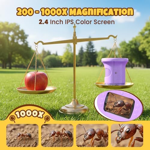 Handheld Digital Mini Microscope for Kids: 1000X 4K Portable Pocket 2.4" Screen Microscopes Toys STEM Electronic Learning Educational Science Kit 8-12 Birthday Gift 4 5 6 7 Year Old Boy Girl - Image 4