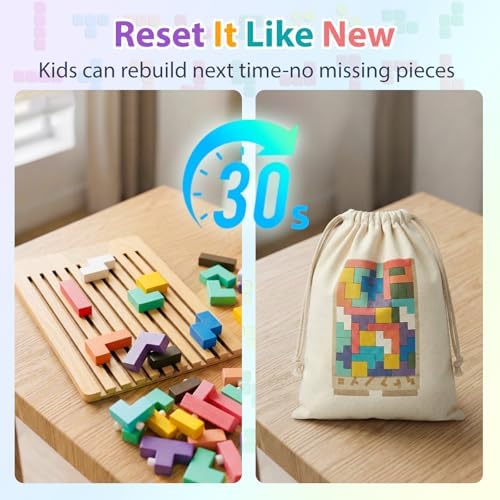 Wooden Montessori Brain Blocks, Quick-Reset Pattern Bag, Gift 3+ - Image 3