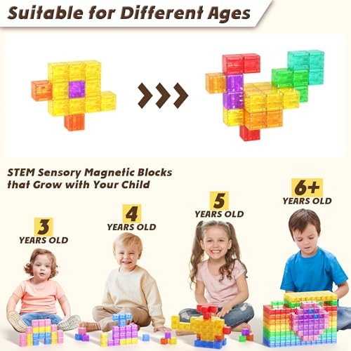 Apluses 45PCS Magnetic Blocks - Transparent Magnet Cubes, Kids Building Blocks, Sensory Autism Gifts for Kids Ages 3+, Preschool Travel Toys for 3-5 Year Old Boys and Girls - Image 5
