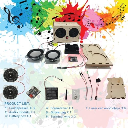 Craft Kit Speaker Circuits - Speaker Electronic Engineering Toys,Build Speaker Kit,DIY Bluetooth Speaker Build Personalized Wood Case Speaker Set,Learning STEM Gifts for Teens (childlike cartoon) - Image 5