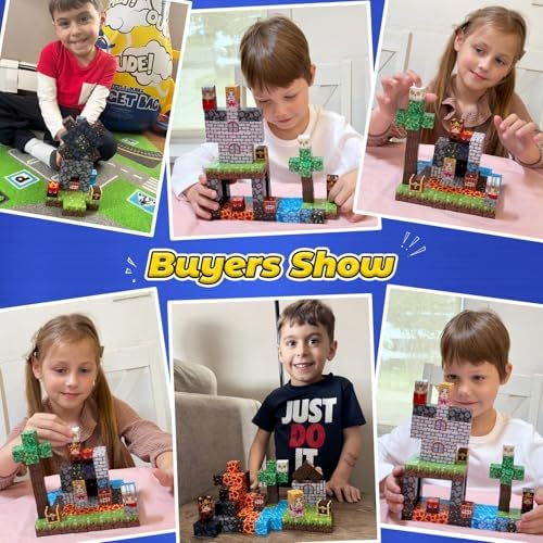 100PCS Magnetic Blocks -Build Mine Magnet World Forest & Lava Set, Magnet Building Toys for Kids Ages 5-7, STEM Sensory Toddler Toys for 3+ Year Old Boys & Girls, Creativity Birthday Gifts for Child - Image 3